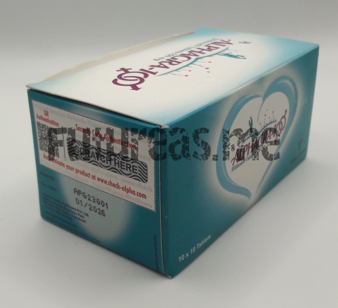 Alphagra Sildenafil Citrate 100mg blister pack by Alpha Pharma, original packaging